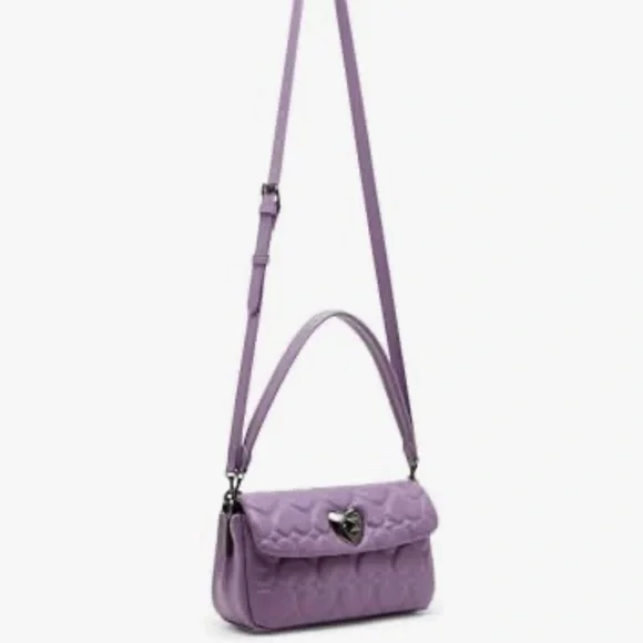 Betsey Johnson Lavender Quilted Heart Crossbody Bag with Silver Heart Clasp - Picture 3 of 10